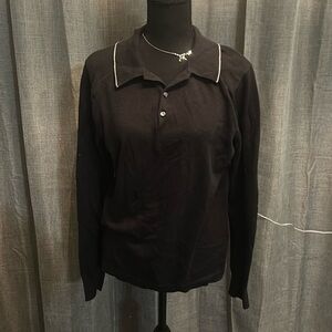 Black J. Crew Cotton Silk Long Sleeve Polo